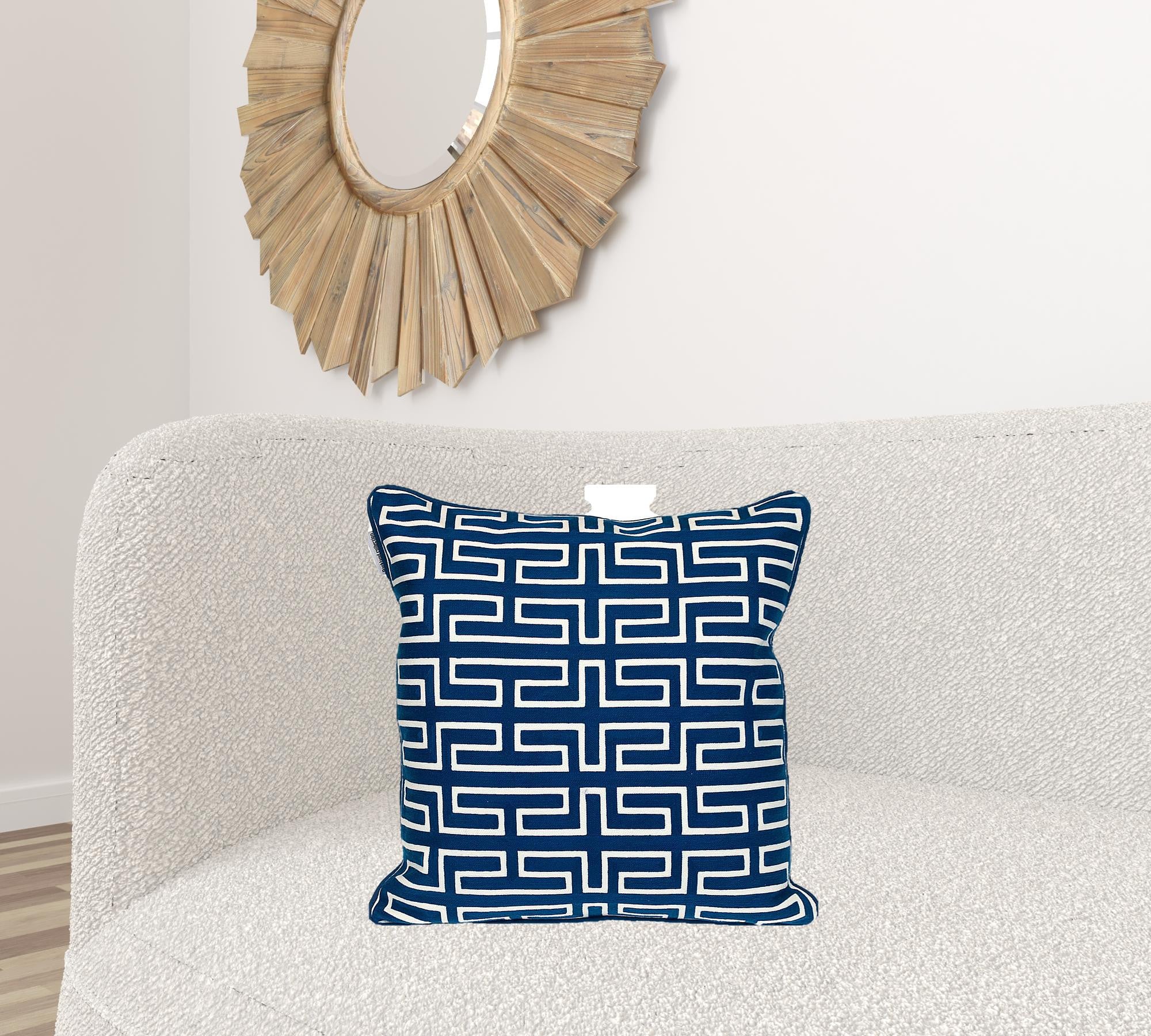 20" x 20" Blue 100% Cotton Geometric Zippered Pillow