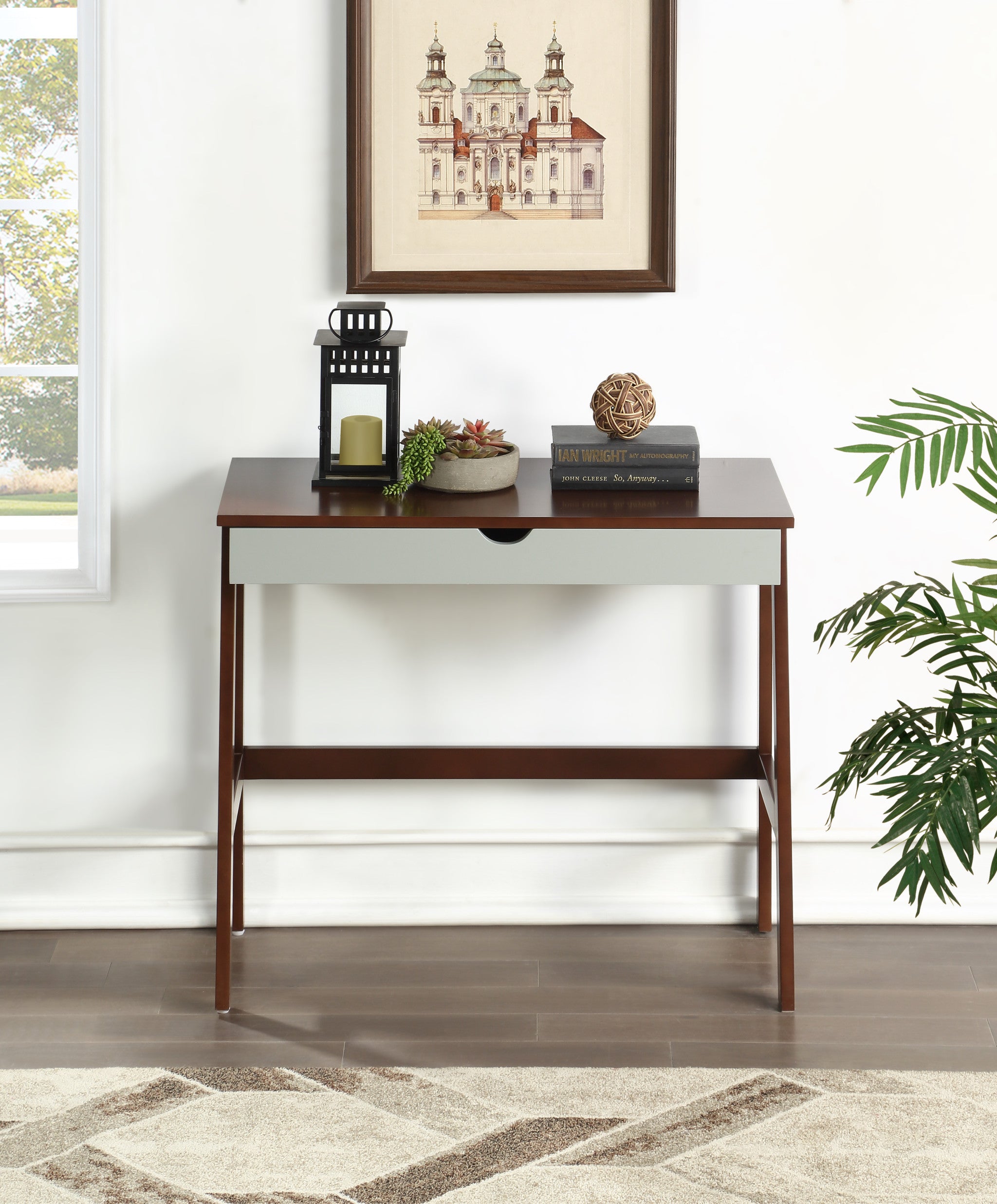 36" Brown and White Writing Desk