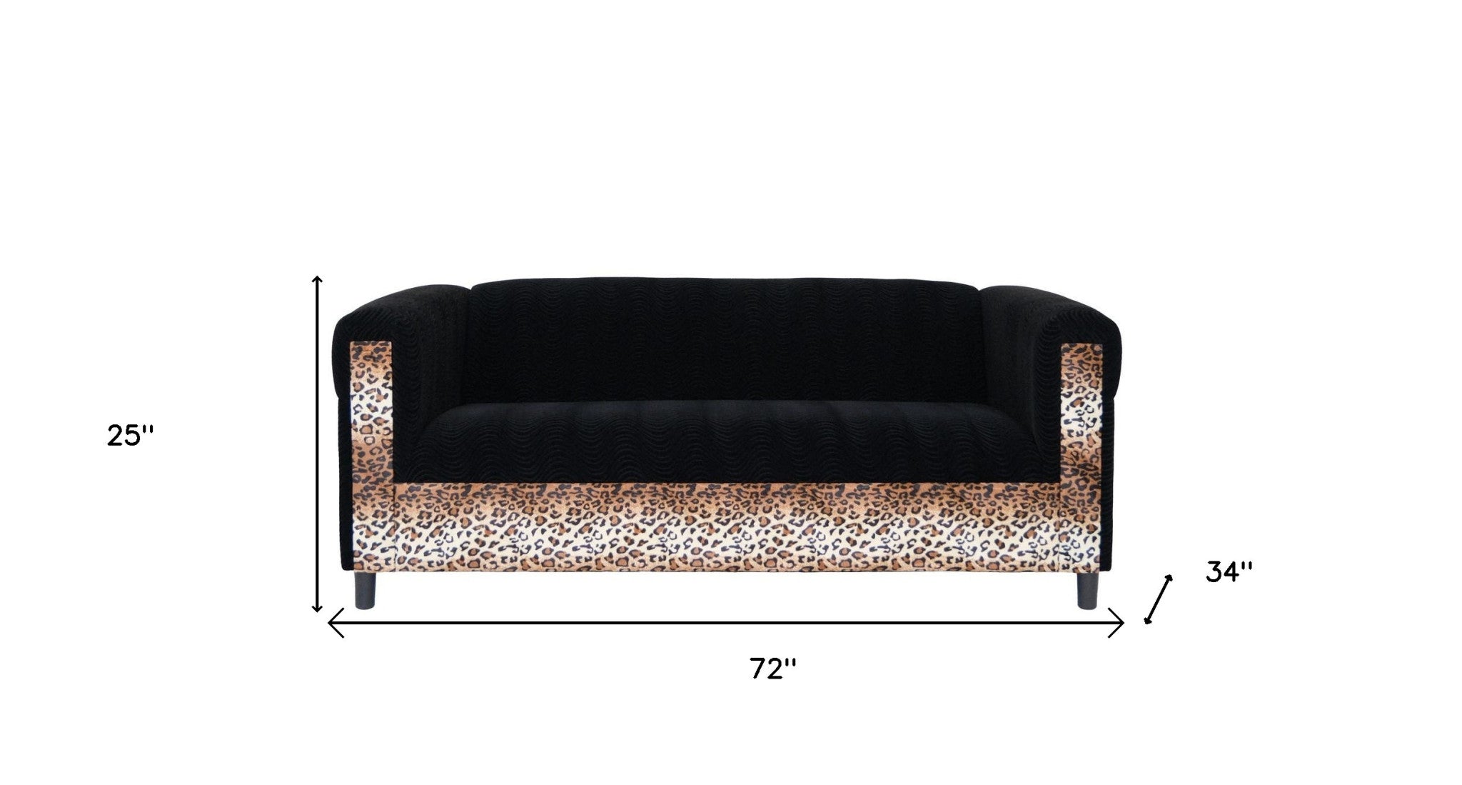 72" Black Faux leather Animal Print Sofa