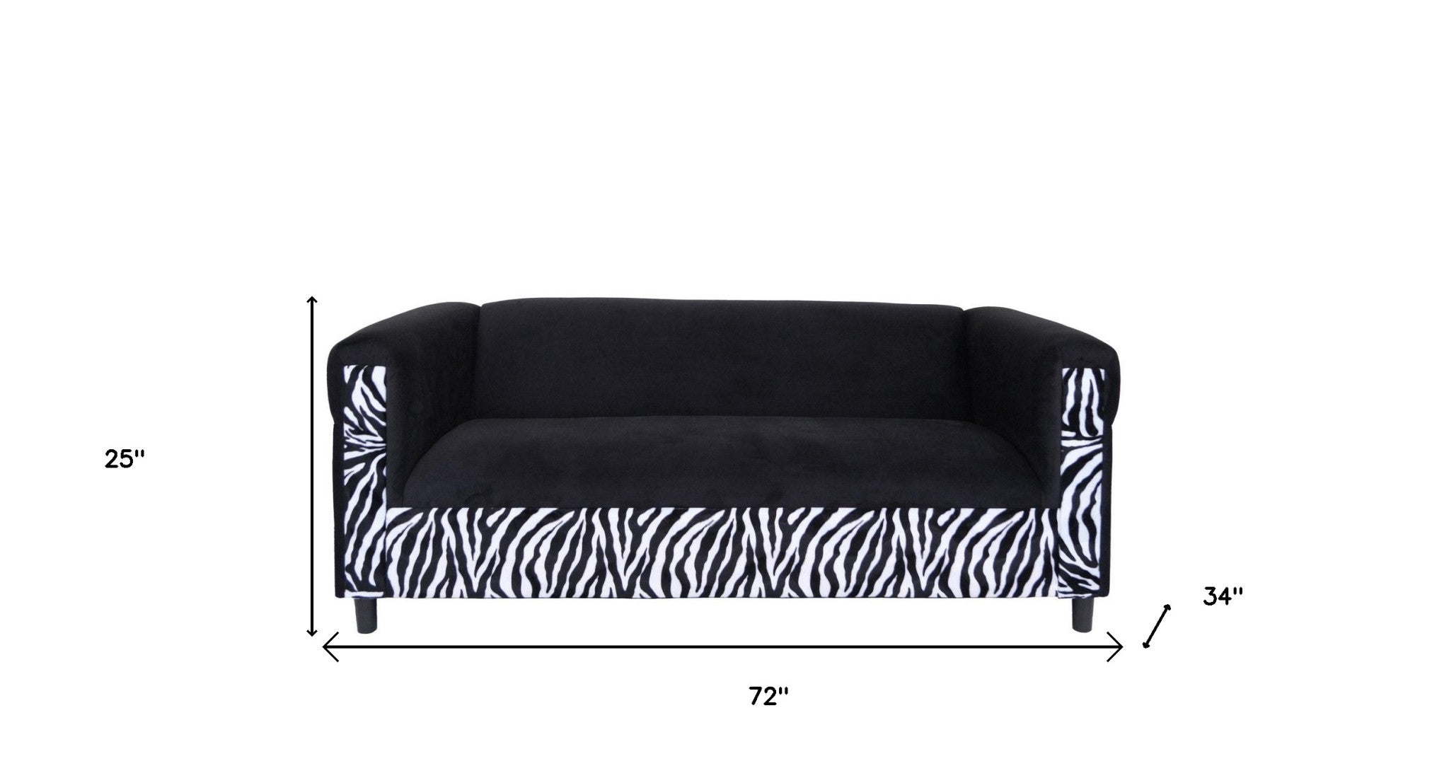 72" Black Suede Animal Print Sofa