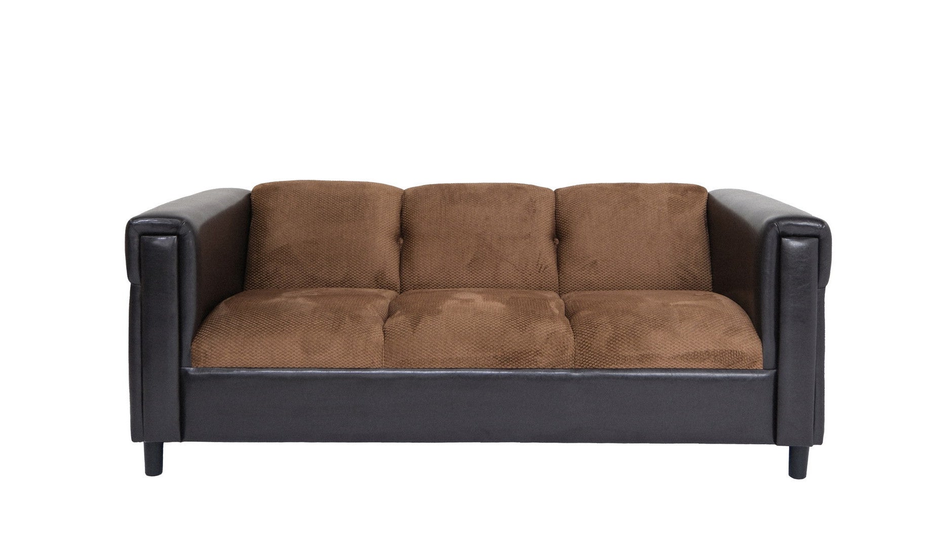 72" Brown Chenille And Black Sofa