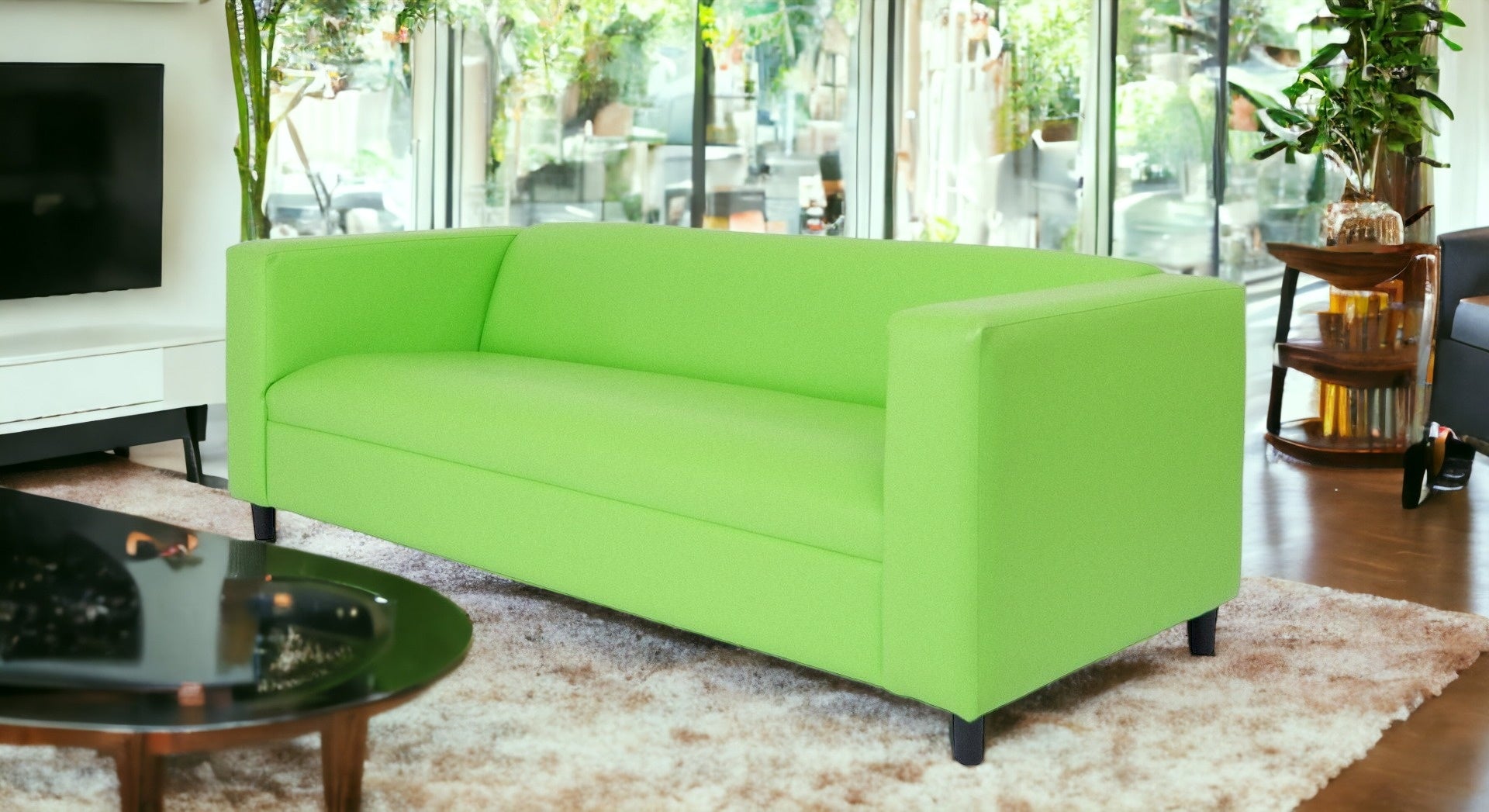 84" Green Faux Leather And Black Sofa