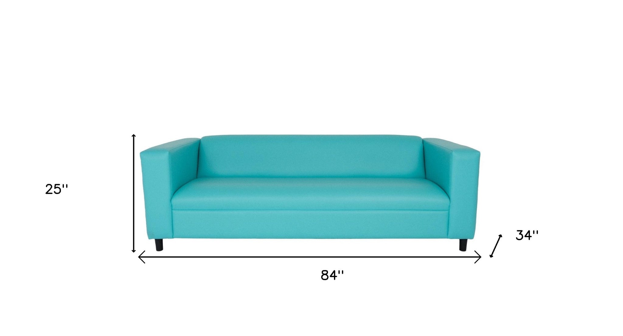 84" Teal Blue Faux Leather And Black Sofa