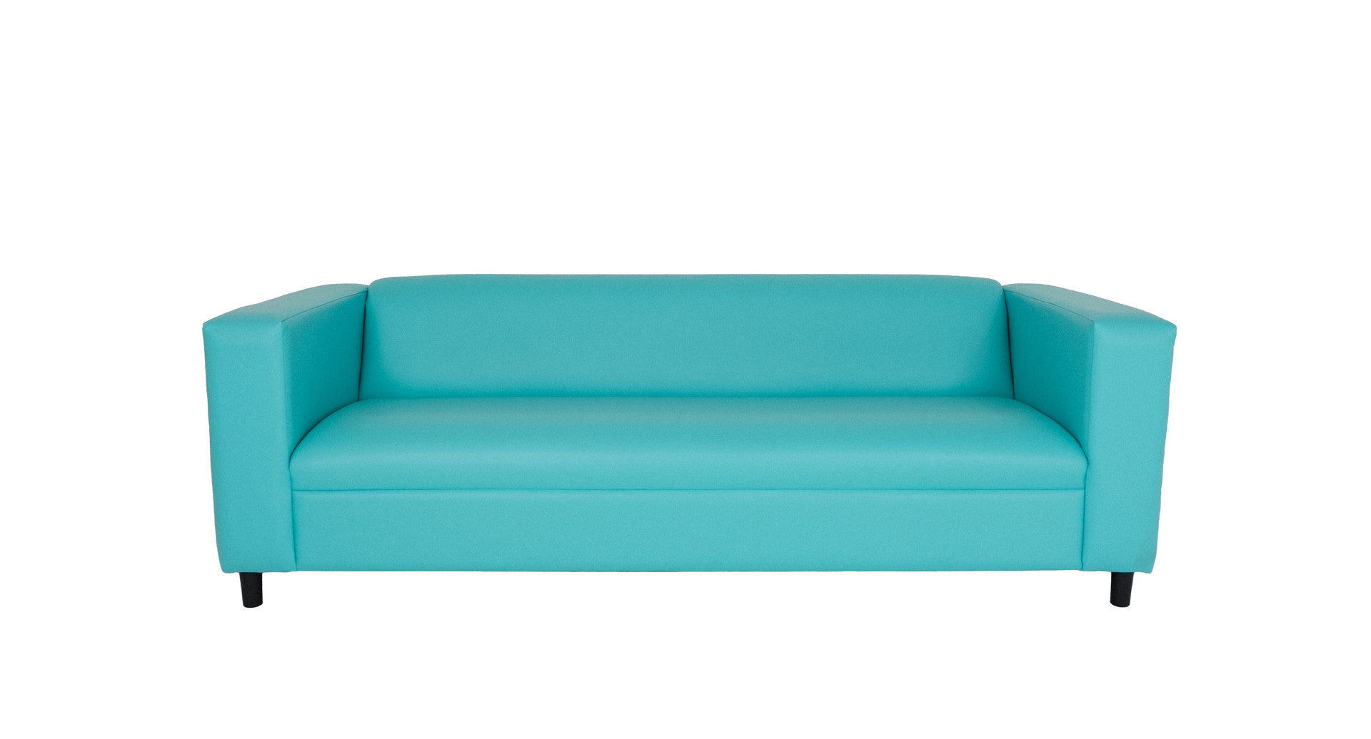 84" Teal Blue Faux Leather And Black Sofa