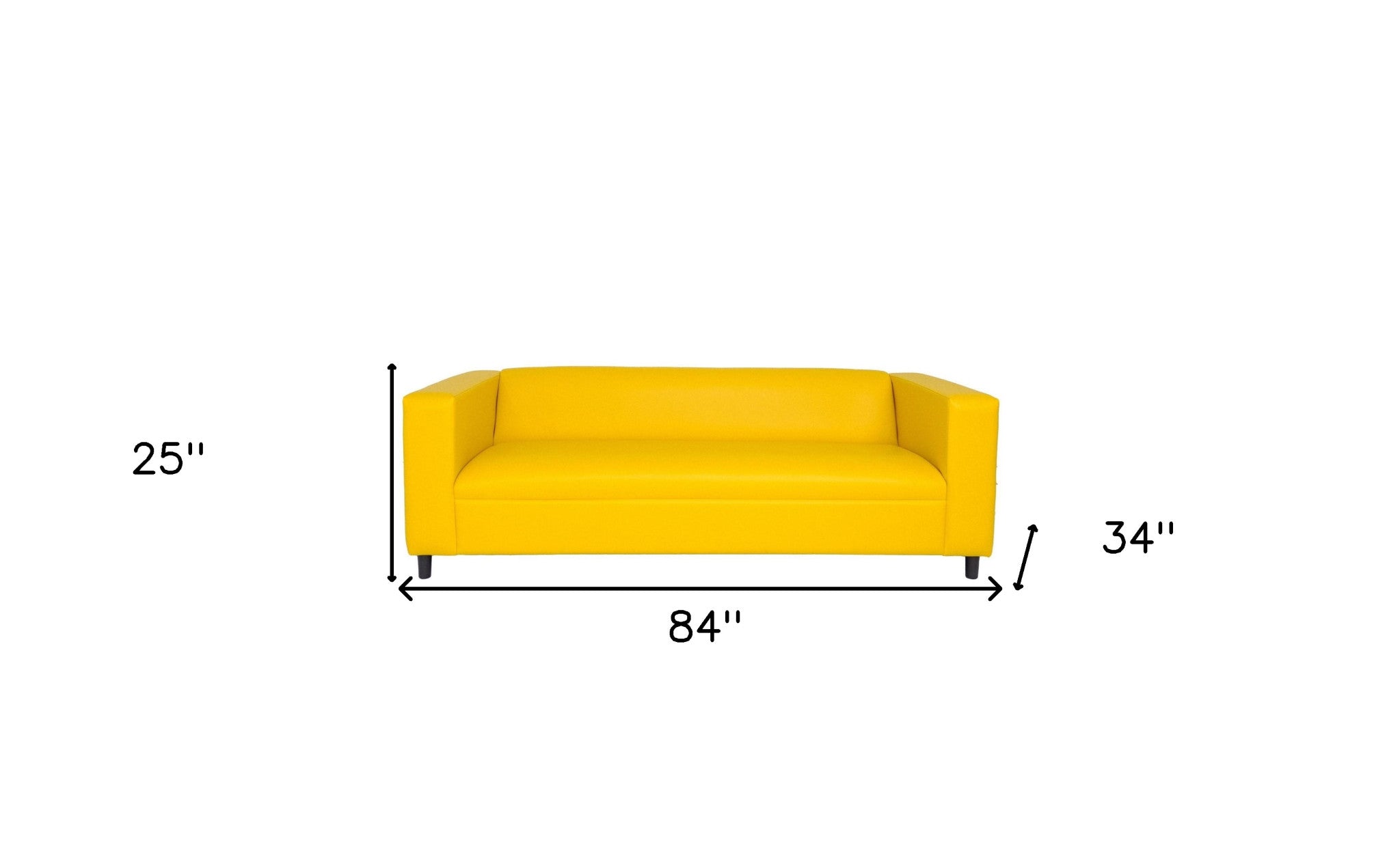 84" Yellow Faux Leather And Black Sofa