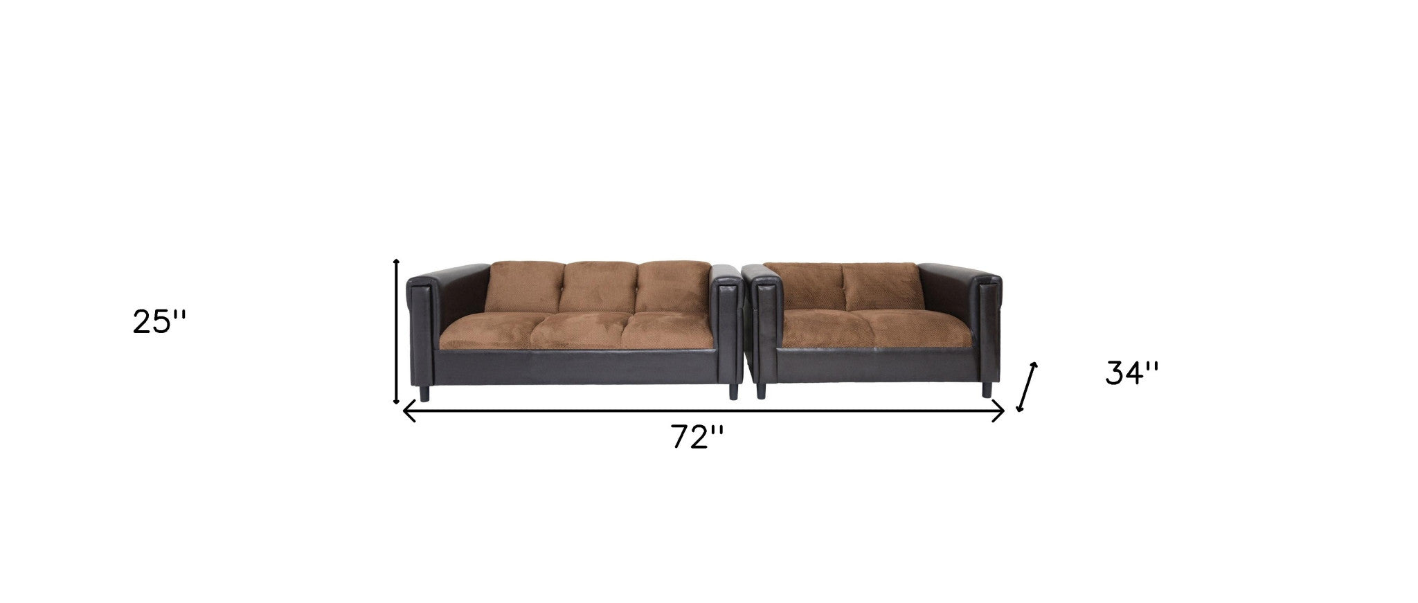 72" Brown Chenille And Black Sofa