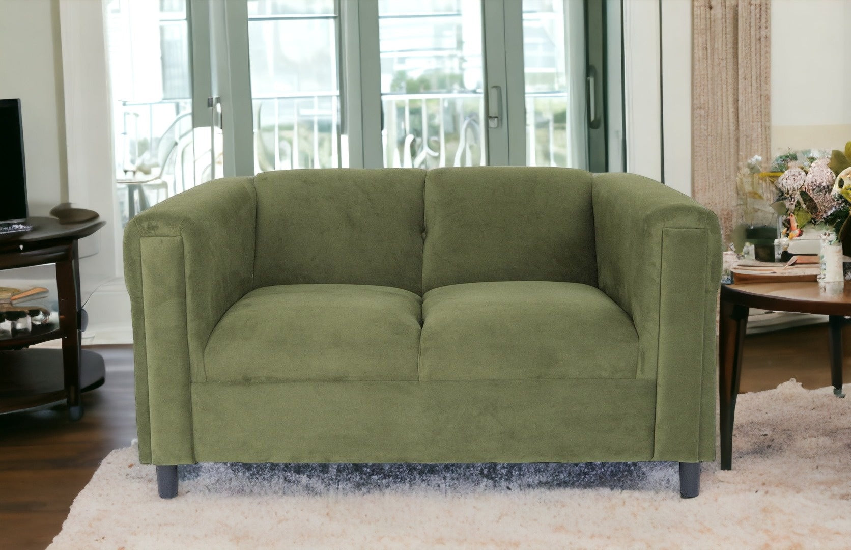 54" Green and Black Microsuede Love Seat