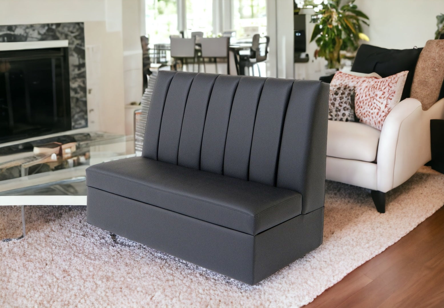 48" Black Faux Leather Armless Love Seat