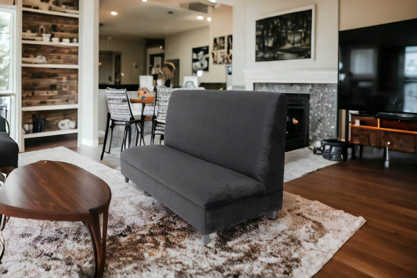 34" Black and Silver Velvet Love Seat