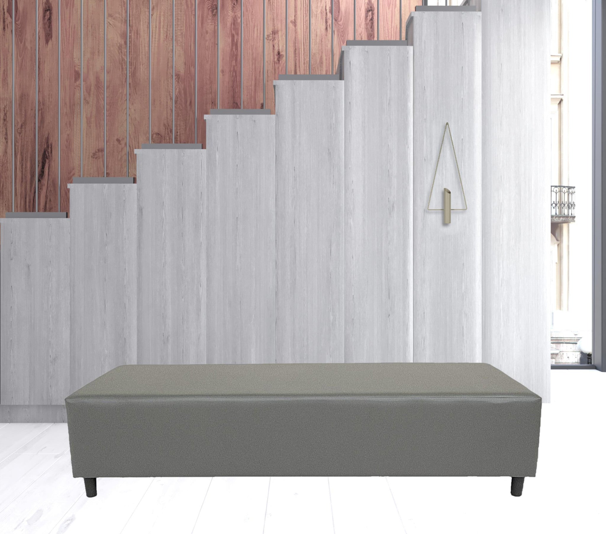 72" Gray And Black Upholstered Faux Leather Bench