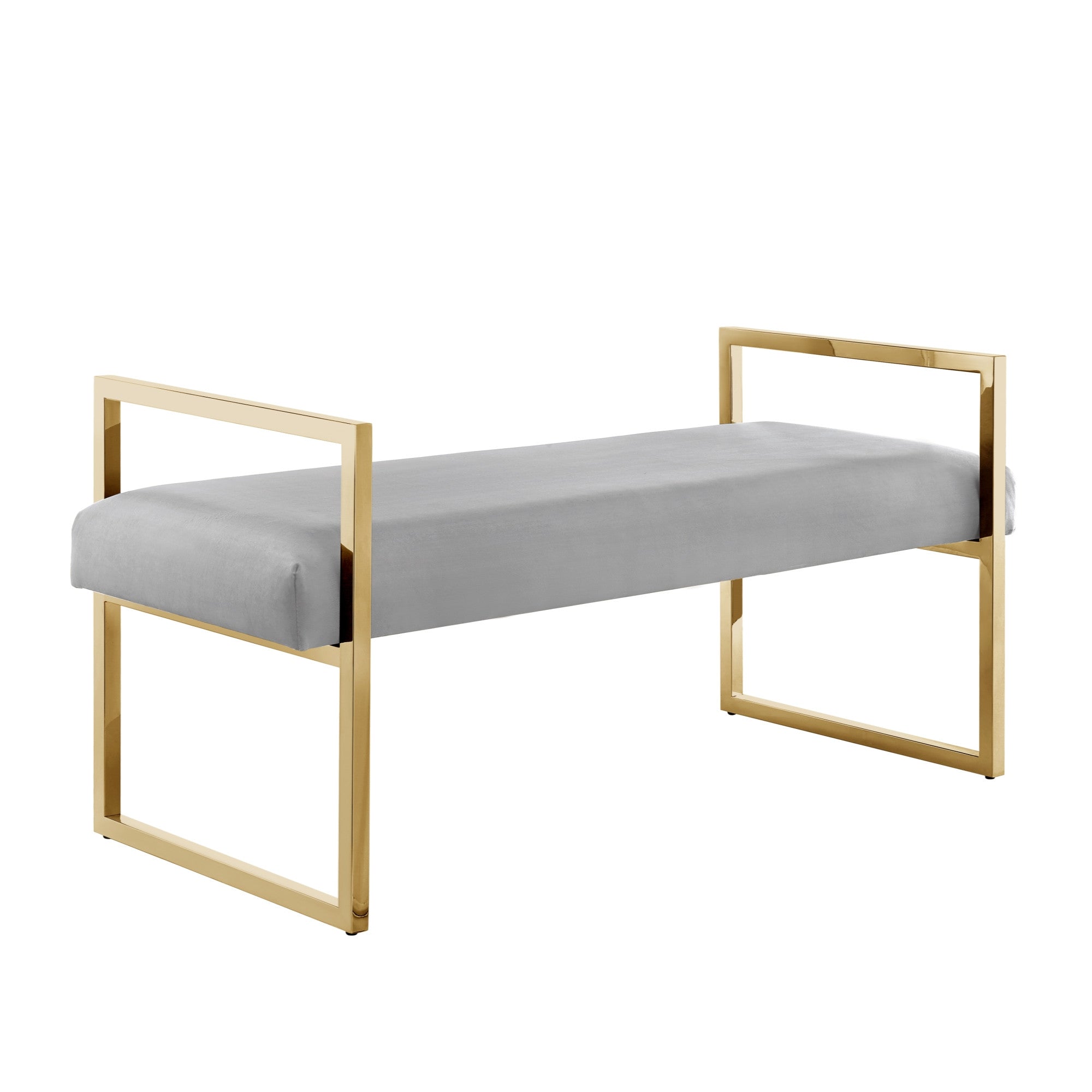 21" Gray And Gold Upholstered Velvet Bench