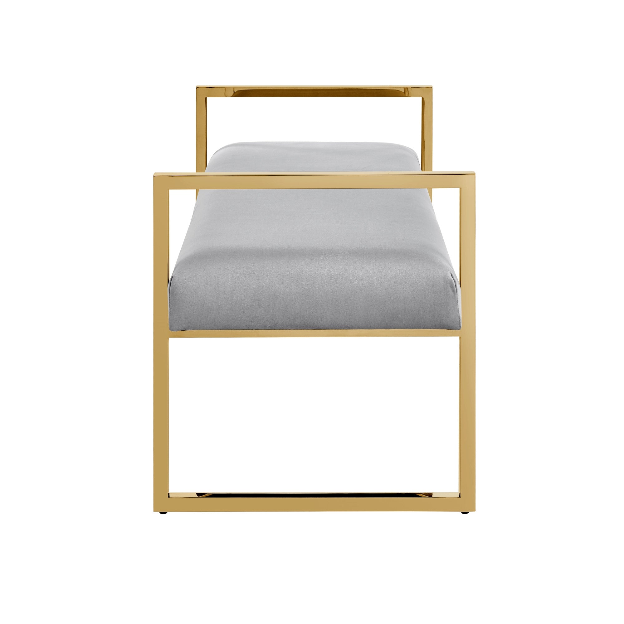 21" Gray And Gold Upholstered Velvet Bench