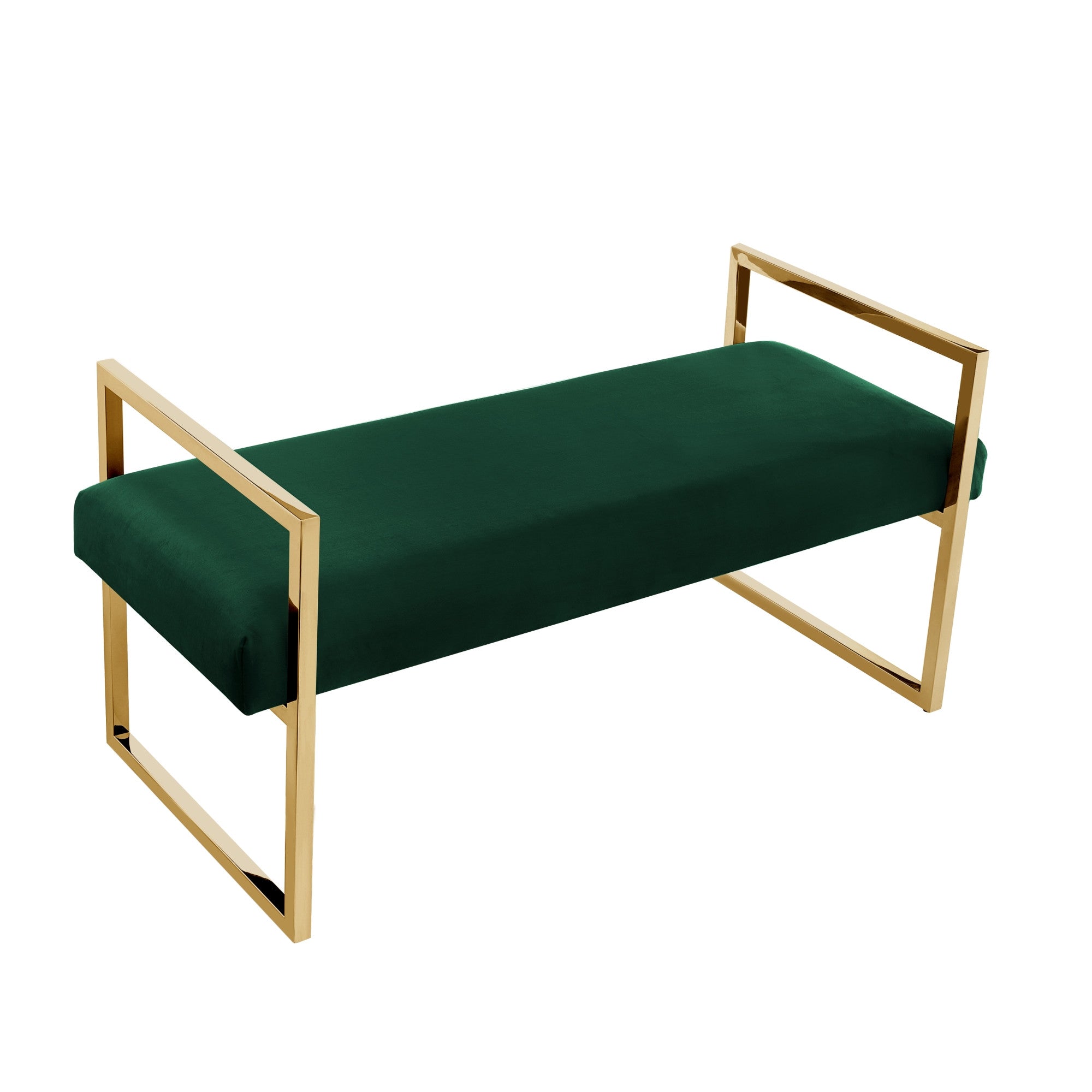 21" Hunter Green And Gold Upholstered Velvet Bench