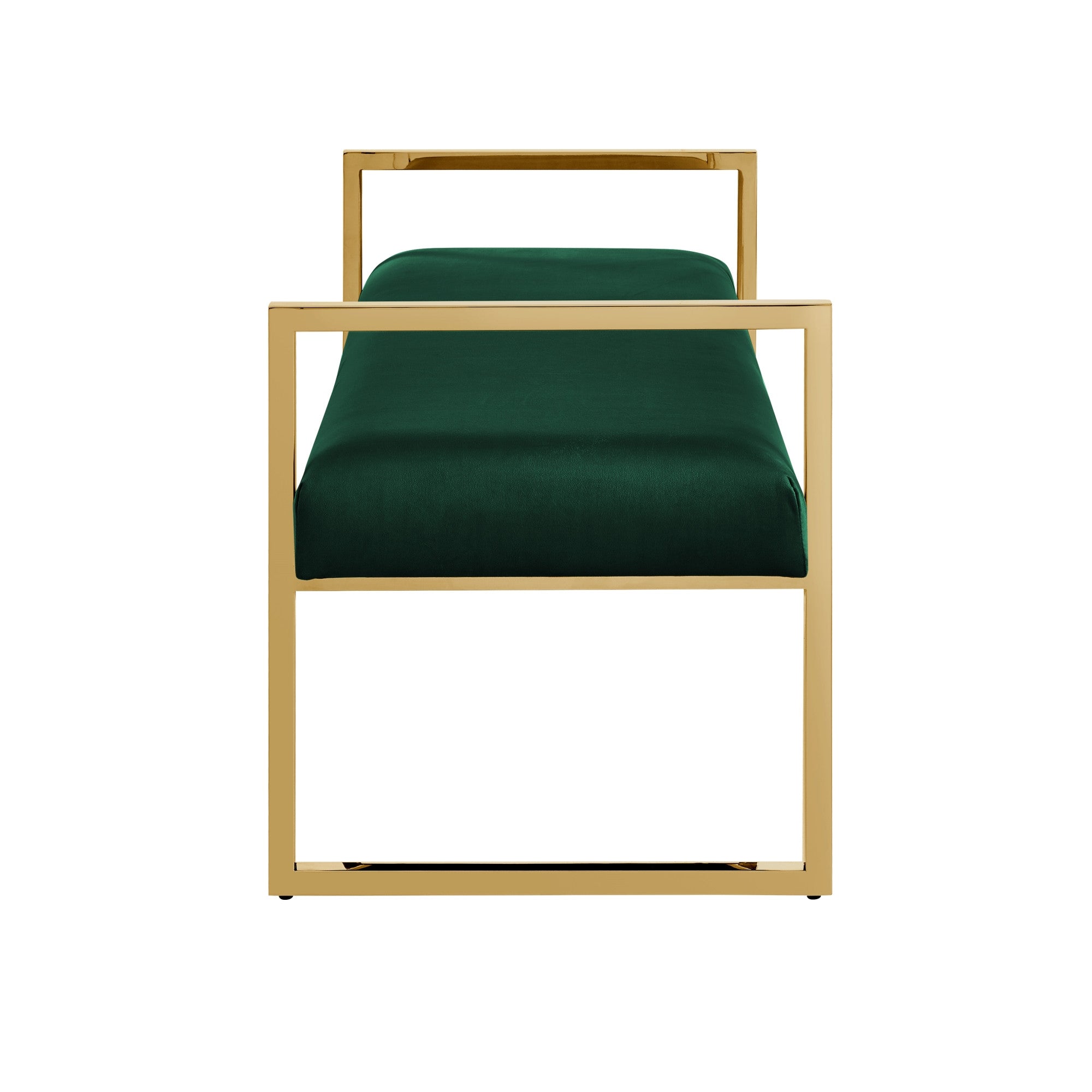 21" Hunter Green And Gold Upholstered Velvet Bench