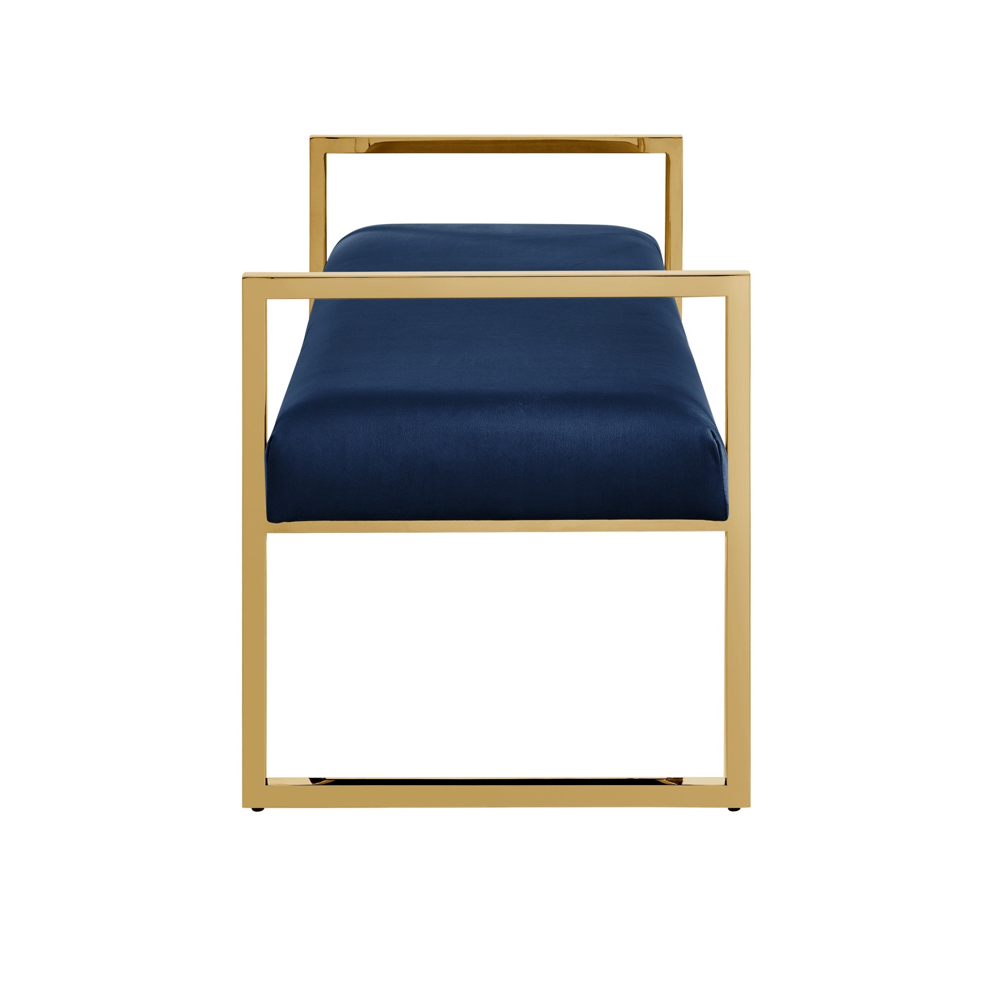 21" Navy Blue And Gold Upholstered Velvet Bench