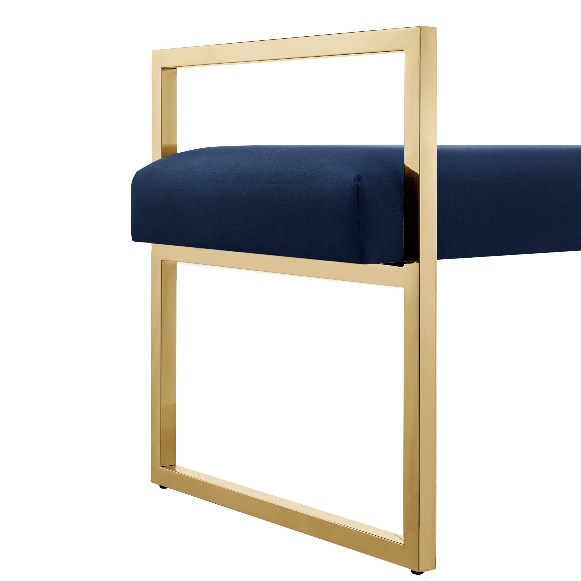 21" Navy Blue And Gold Upholstered Velvet Bench