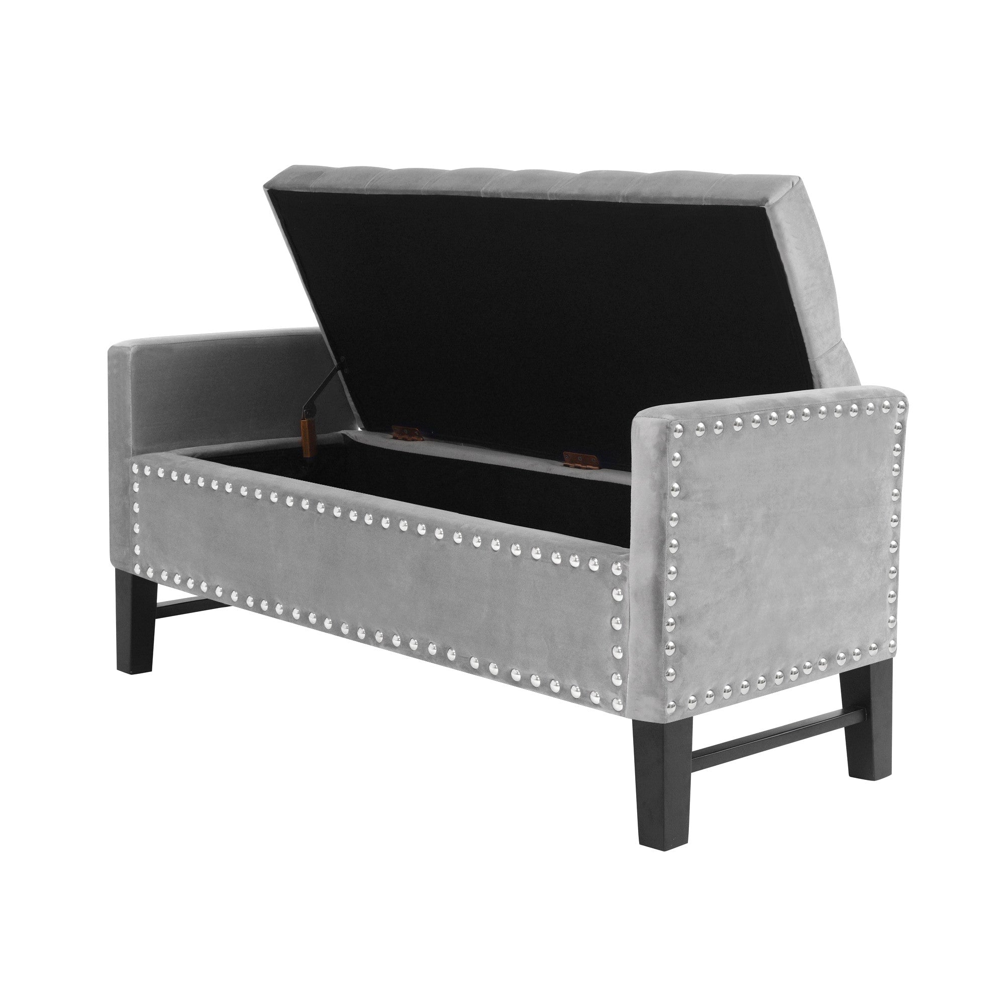 50" Light Gray and Black Upholstered Velvet Bench with Flip top, Shoe Storage