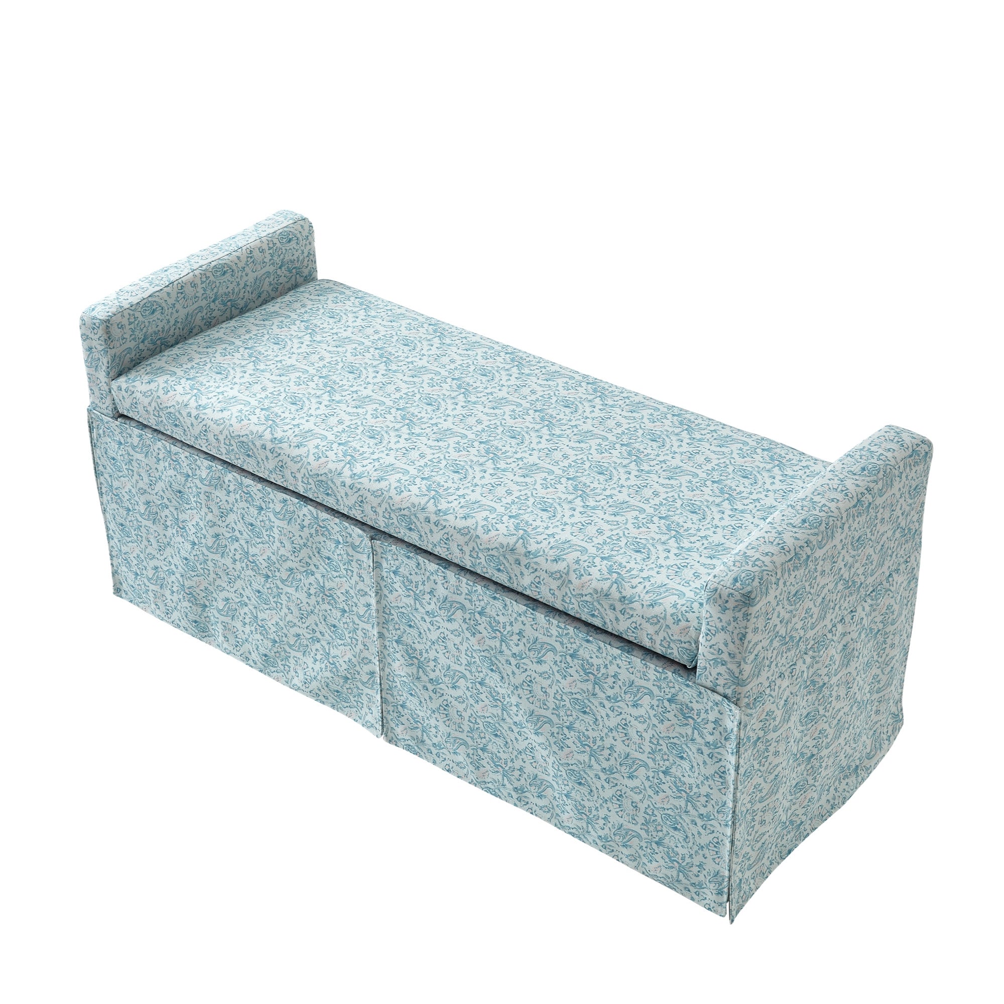 50" Blue Upholstered Linen Bench with Flip top, Shoe Storage