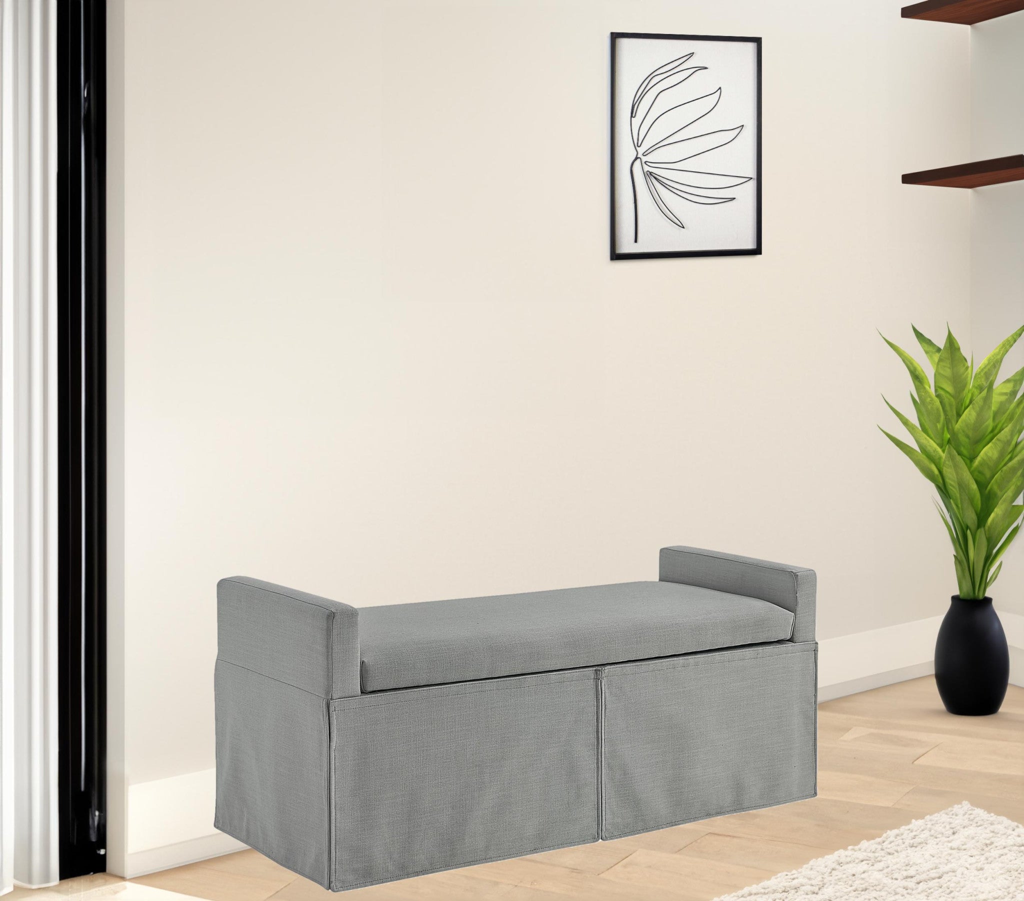 50" Light Gray Upholstered Linen Bench with Flip top, Shoe Storage