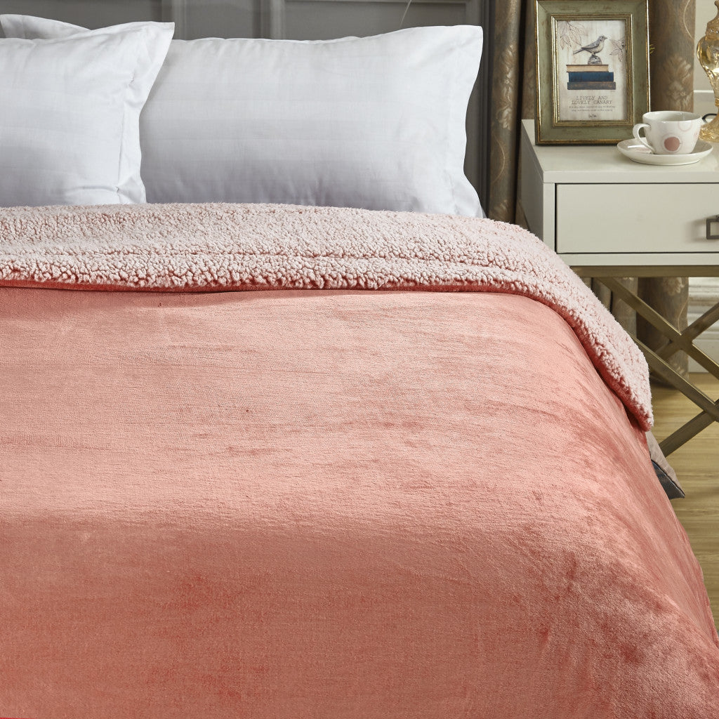 Blush Knitted PolYester Solid Color Plush Throw Blanket