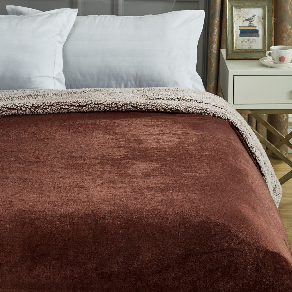 Brown Knitted PolYester Solid Color Plush Queen Blanket