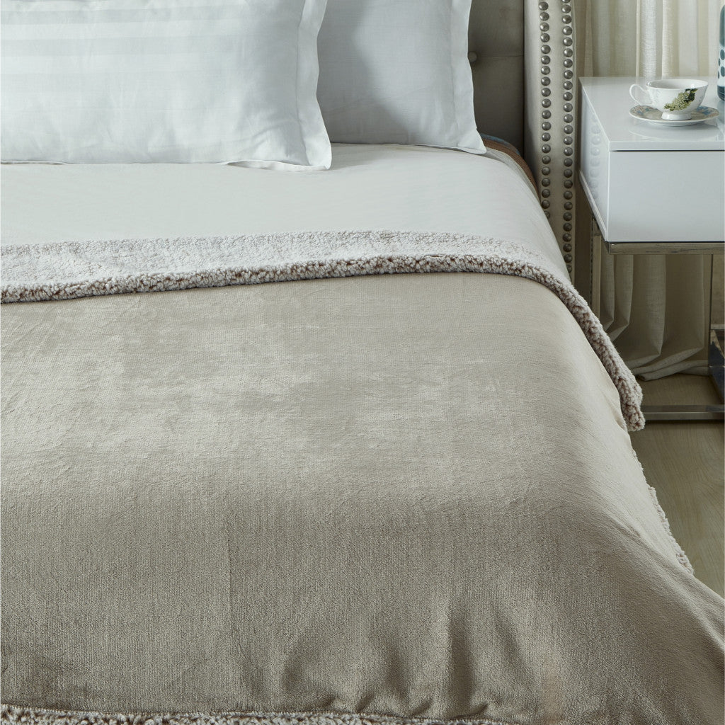 Taupe Knitted PolYester Solid Color Plush Queen Blanket