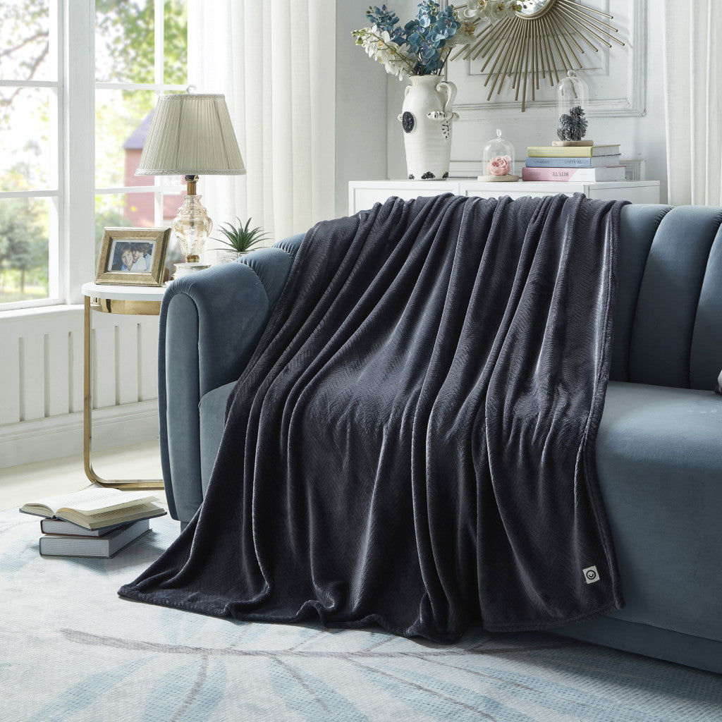 Dark Slate Gray Knitted PolYester Solid Color Plush Throw Blanket