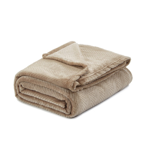 Taupe Knitted PolYester Solid Color Plush Throw Blanket