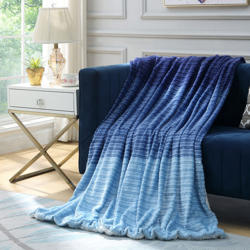 Navy Blue Knitted PolYester Solid Color Plush Throw Blanket