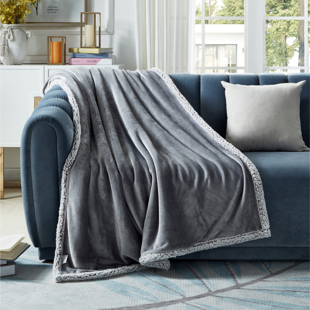 Light Gray Knitted PolYester Solid Color Plush Throw Blanket