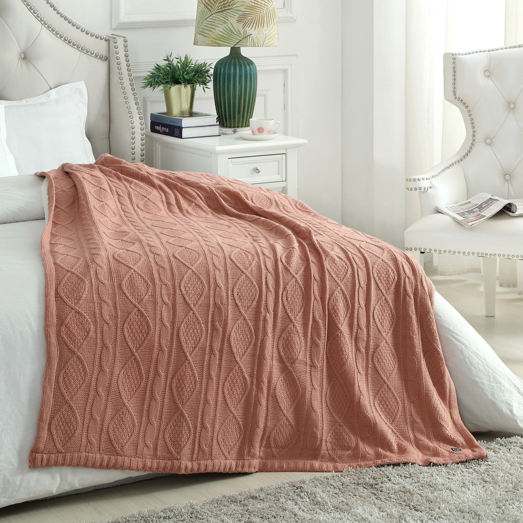 Blush Knitted Acrylic Solid Color Throw Blanket