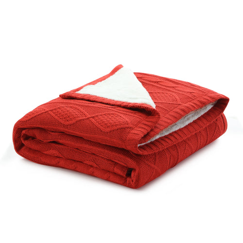 Red Knitted Acrylic Solid Color Throw Blanket