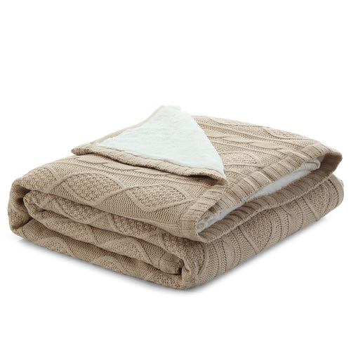 Taupe Knitted Acrylic Solid Color Throw Blanket