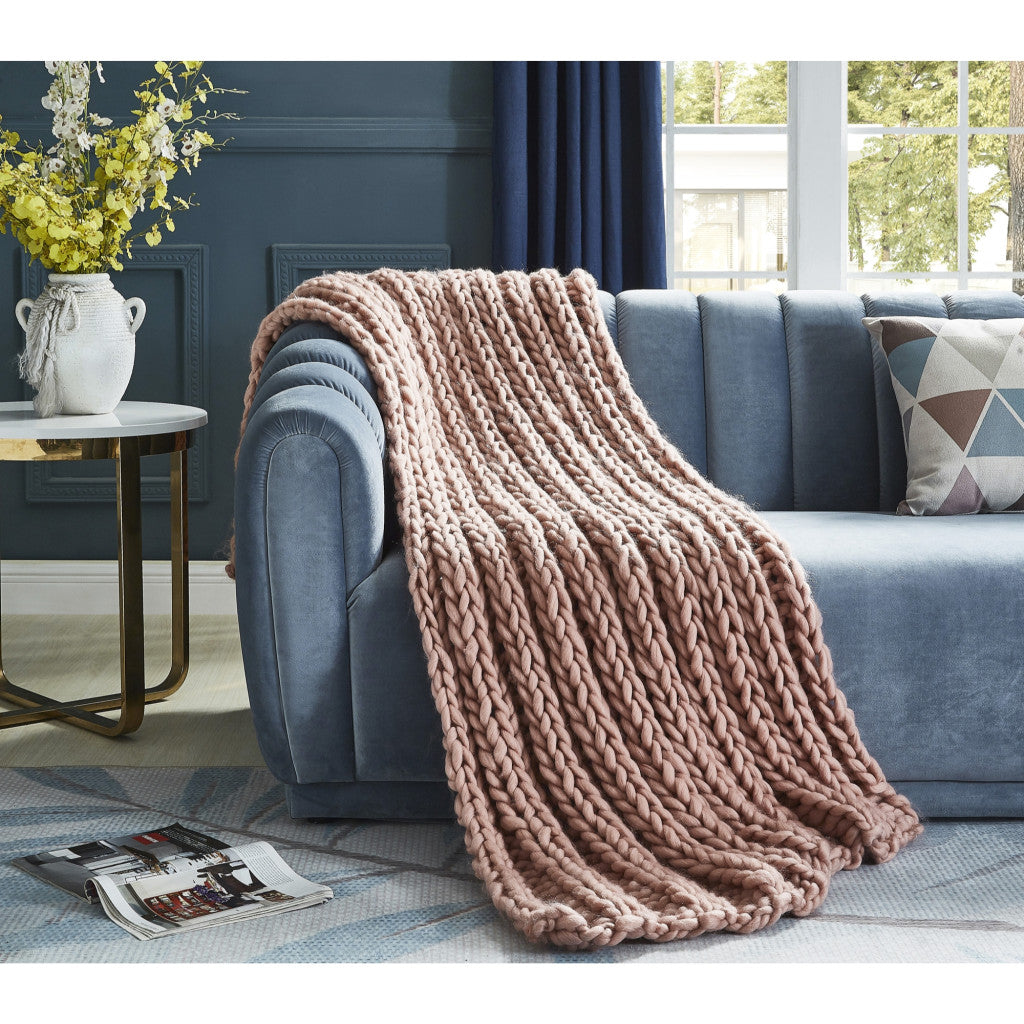 Blush Knitted Polyester Solid Color Throw Blanket