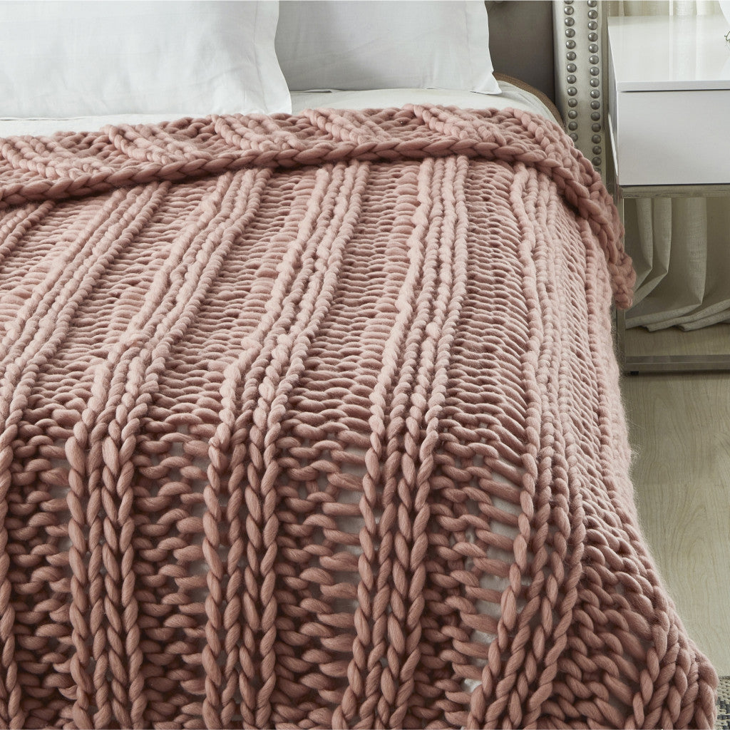 Blush Knitted Polyester Solid Color Throw Blanket