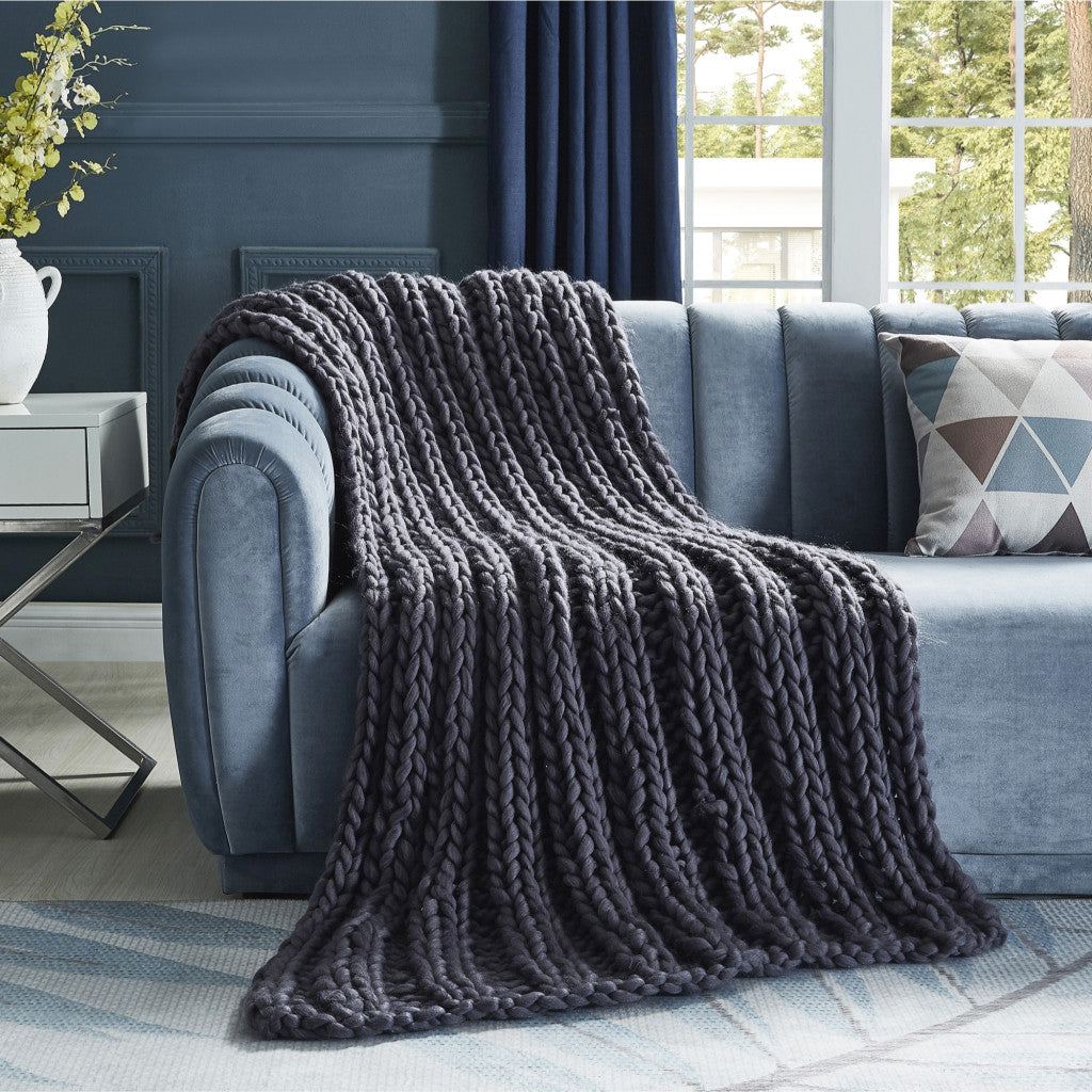 Dark Slate Gray Knitted Polyester Solid Color Throw Blanket