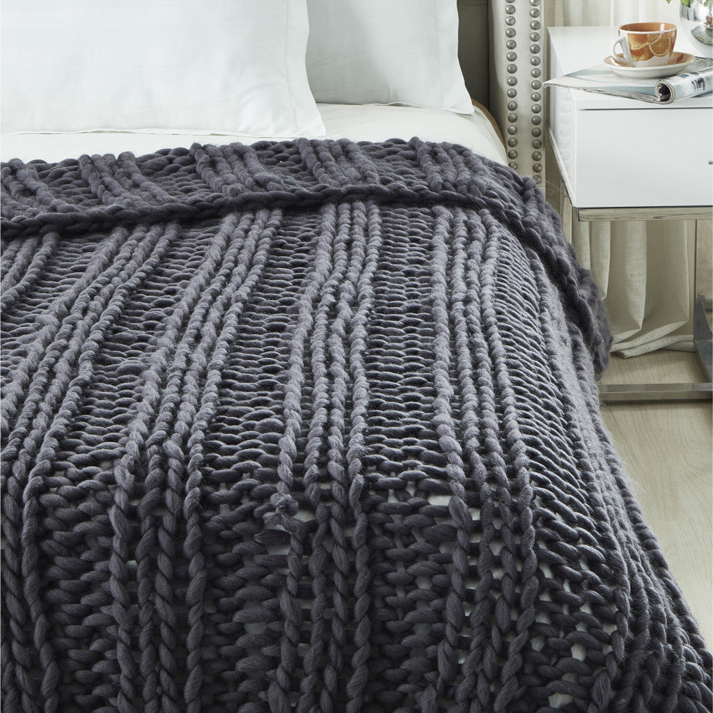 Dark Slate Gray Knitted Polyester Solid Color Throw Blanket