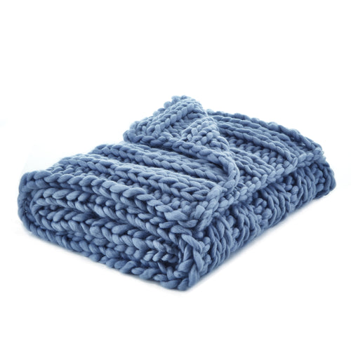 Light Blue Knitted Polyester Solid Color Throw Blanket