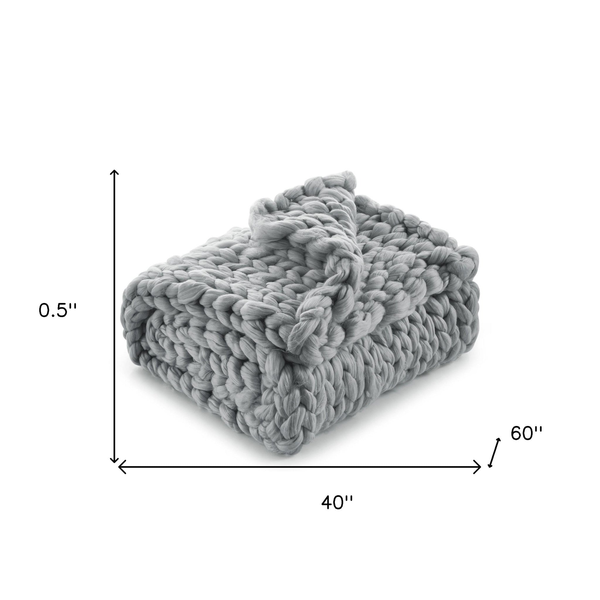 Light Gray Knitted Polyester Solid Color Throw Blanket