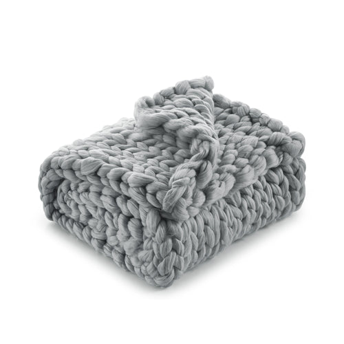 Light Gray Knitted Polyester Solid Color Throw Blanket