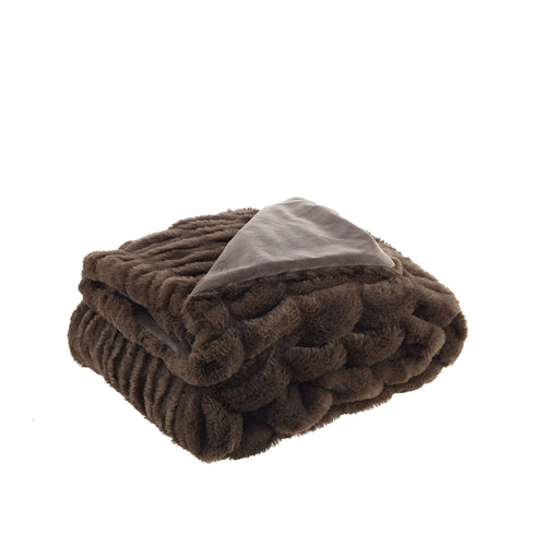 Brown Knitted Polyester Solid Color Throw Blanket