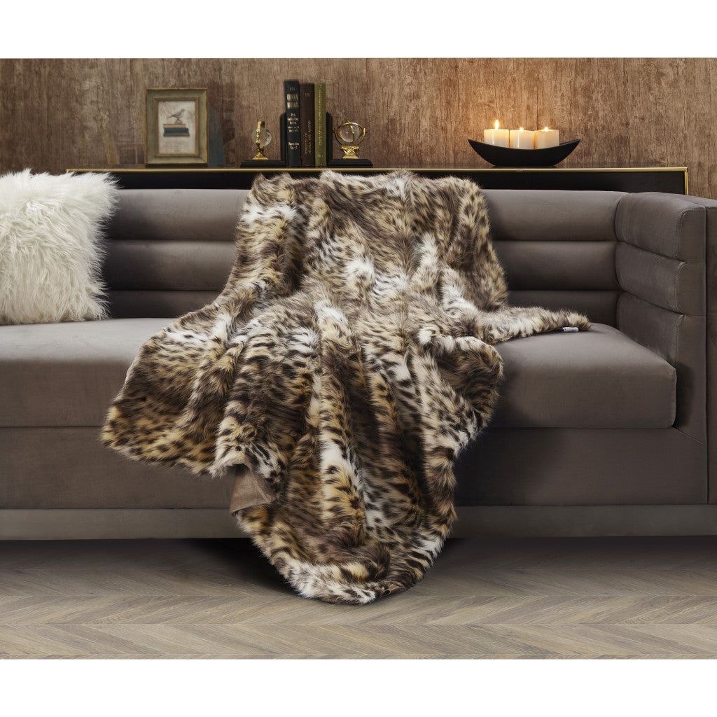 Brown Knitted Acrylic Animal Print Throw Blanket