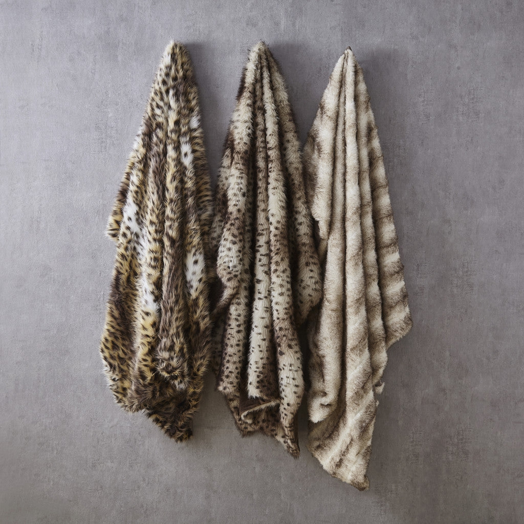 Brown Knitted Acrylic Animal Print Throw Blanket