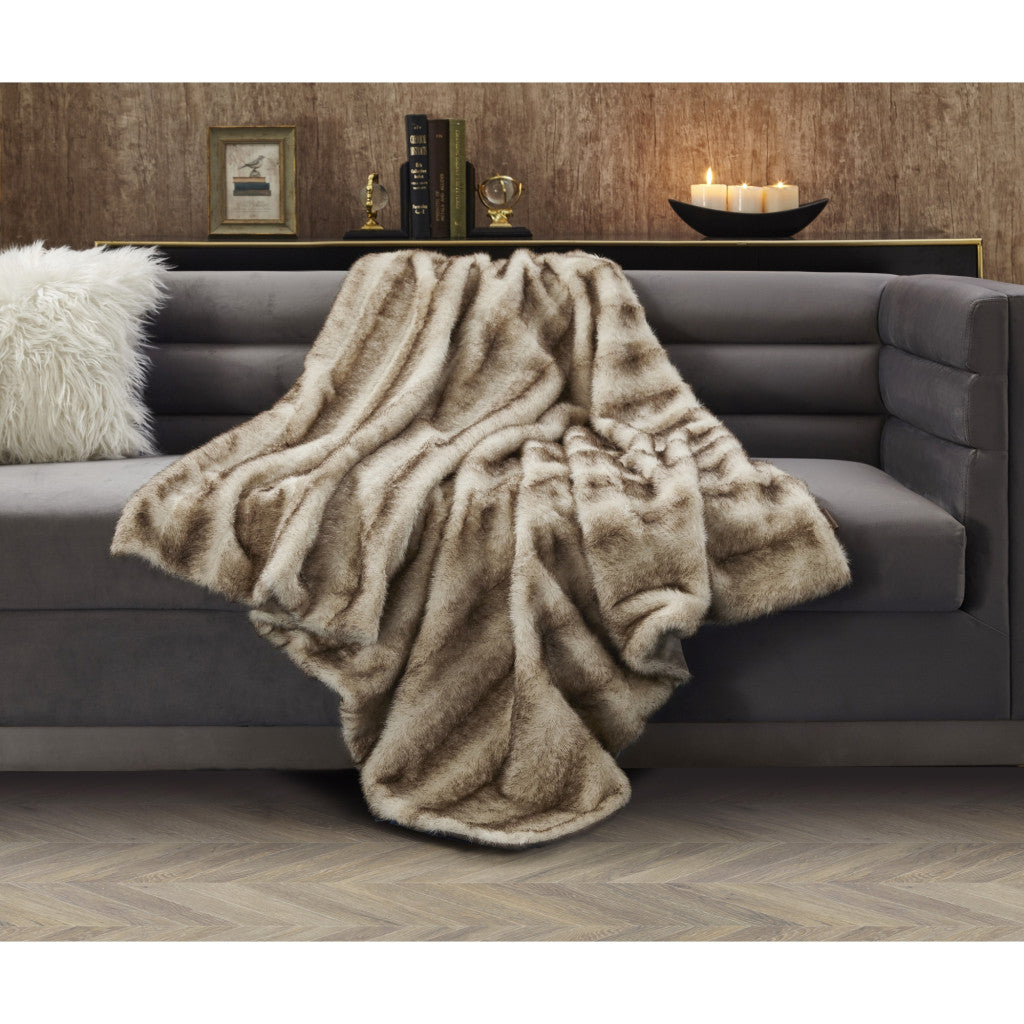 Brown Knitted Polyester Animal Print Throw Blanket