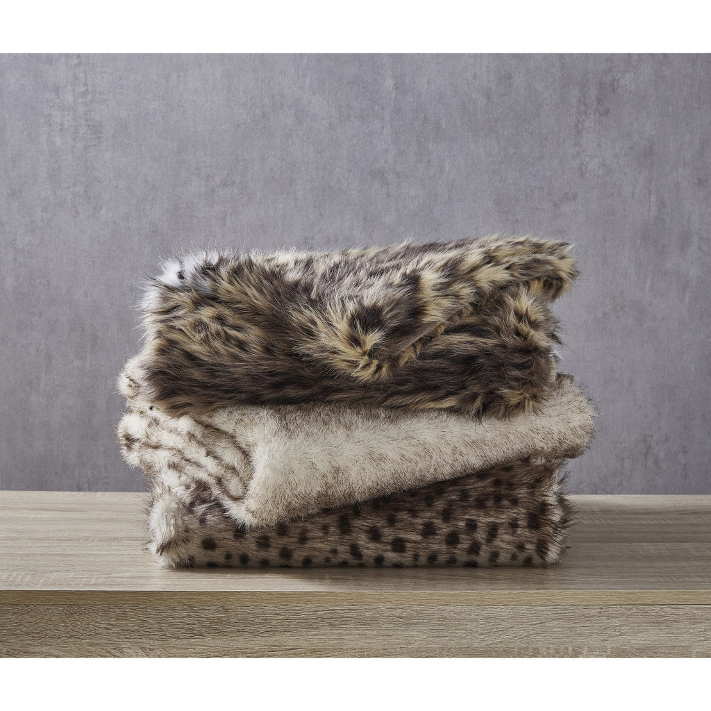 Brown Knitted Polyester Animal Print Throw Blanket