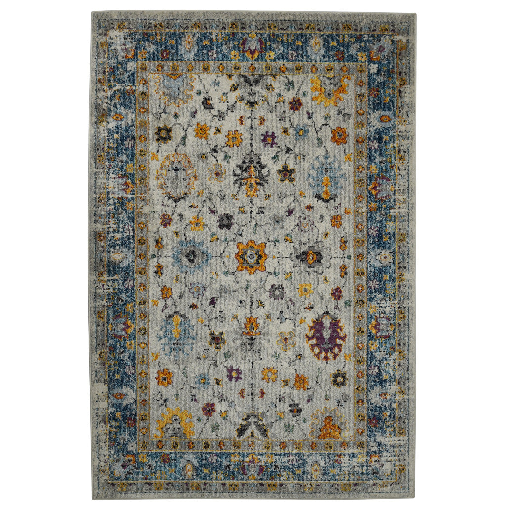 9' x 12' Blue and Orange Floral Power Loom Area Rug