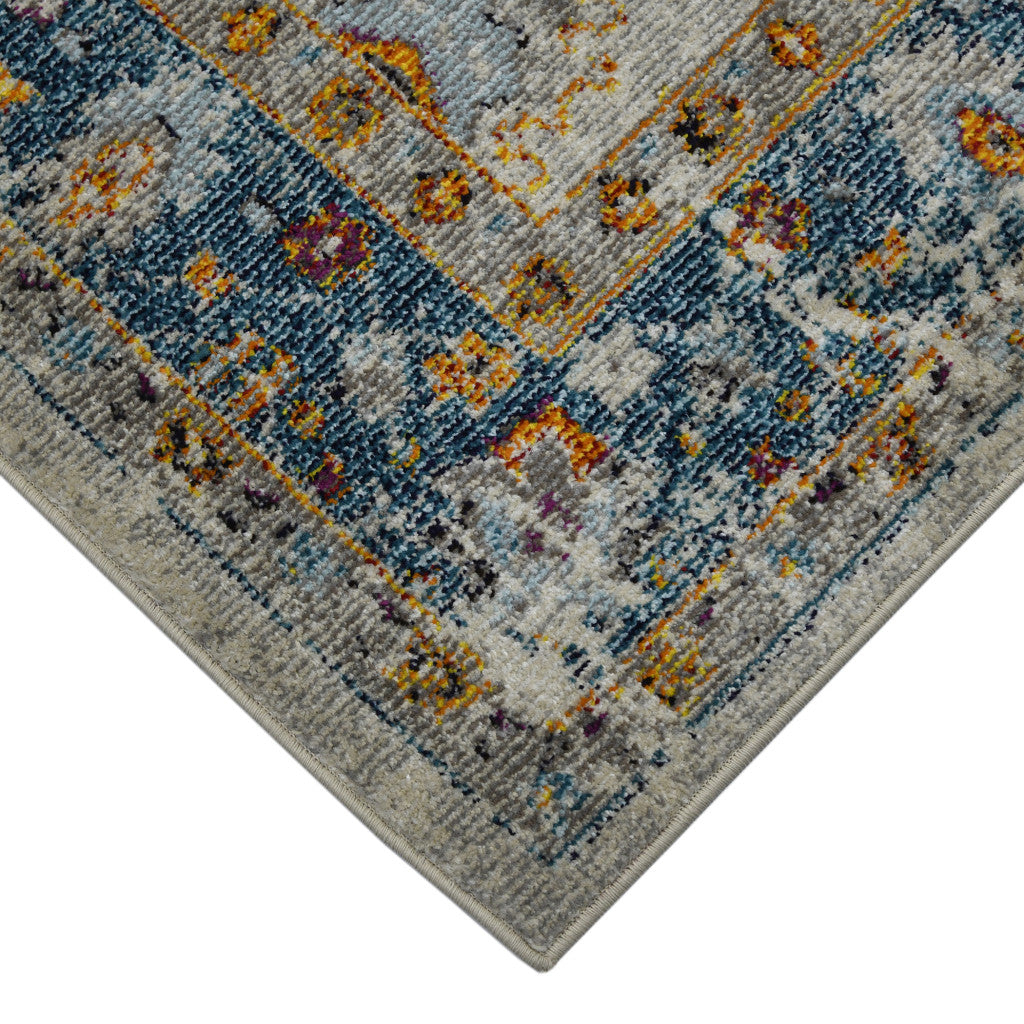 9' x 12' Blue and Orange Floral Power Loom Area Rug