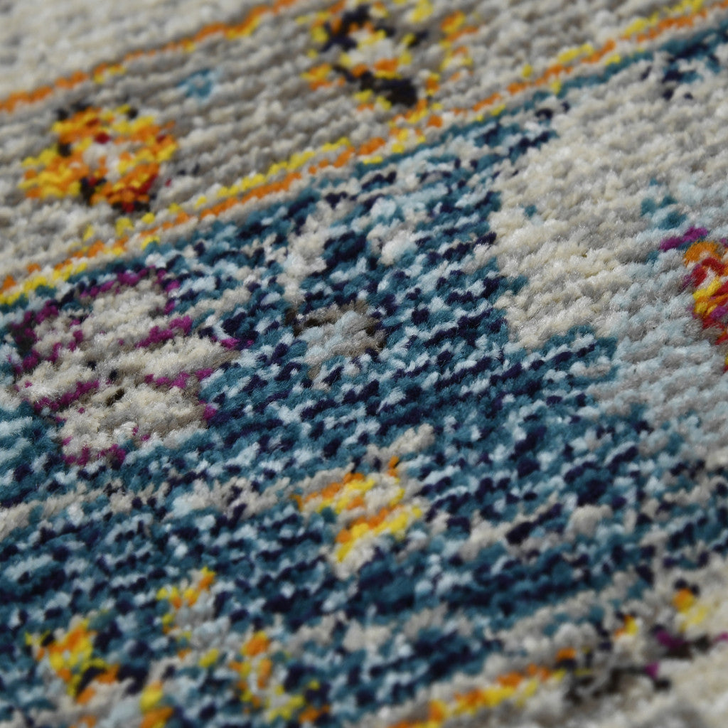 9' x 12' Blue and Orange Floral Power Loom Area Rug