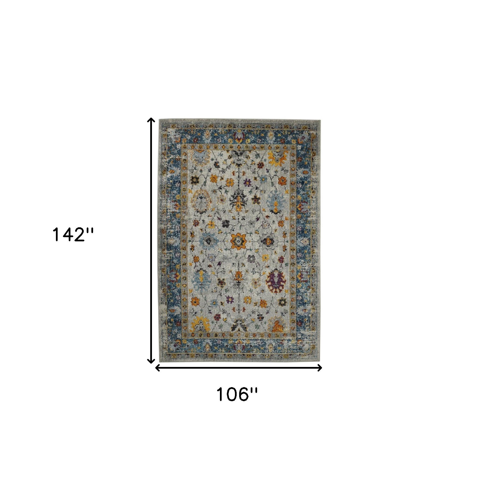 9' x 12' Blue and Orange Floral Power Loom Area Rug