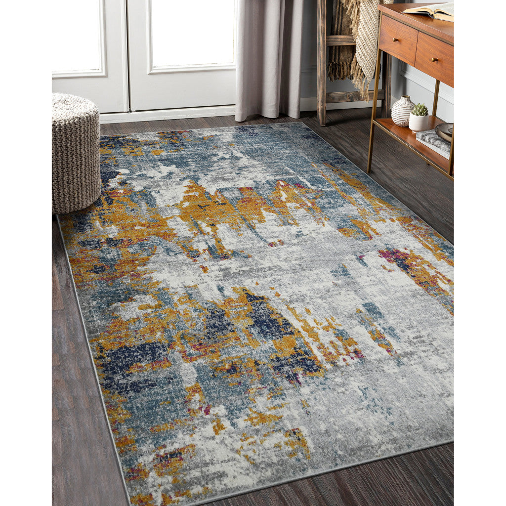 2' x 3' Blue and Orange Abstract Power Loom Area Rug